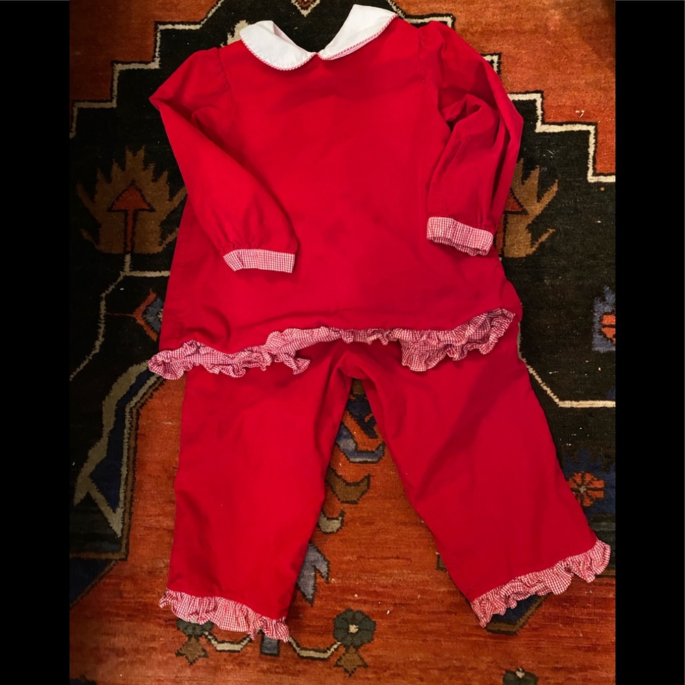 Mary James Corduroy MiniRedGinghamLined Top&Bottom